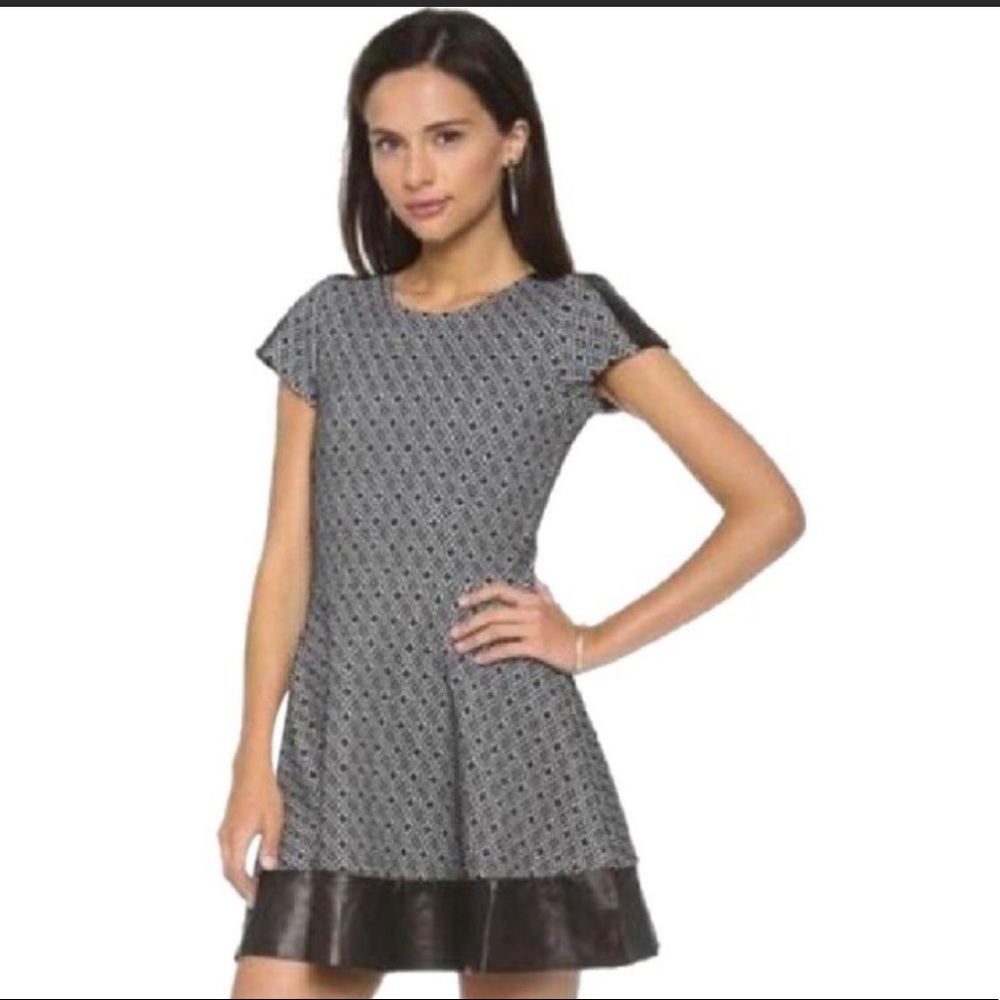 Parker leather trim dress NWT fit and flare M